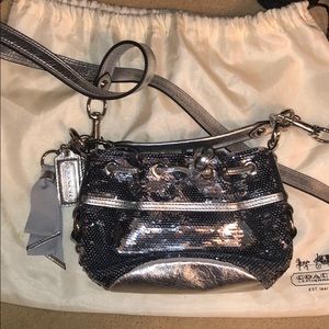 Coach poppy cinch silver sequins bag